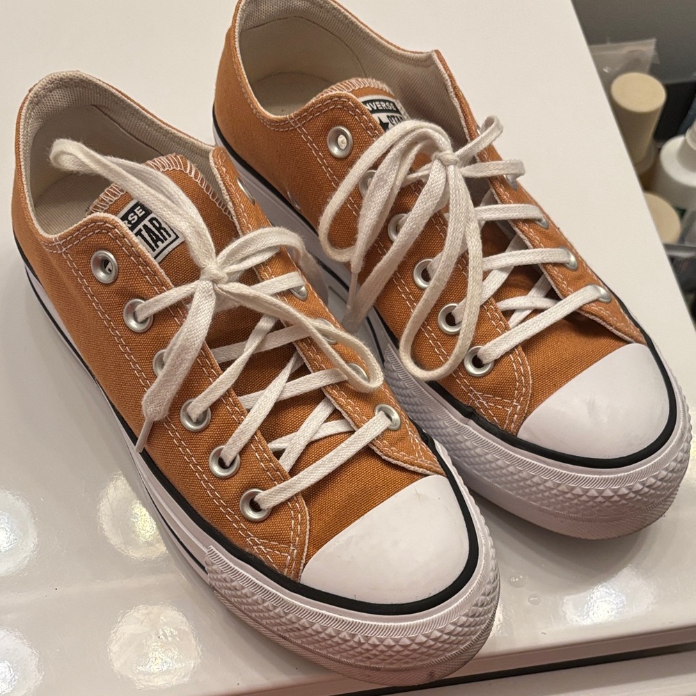 Converse Low Top Sneakers in Camel Brown with White Accents